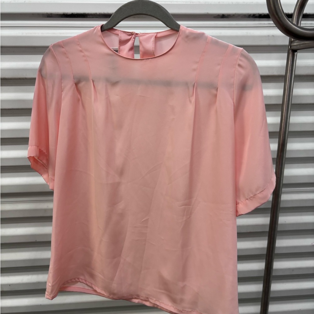 Boxy Pink Short Sleeve Blouse with Peter Pan Collar